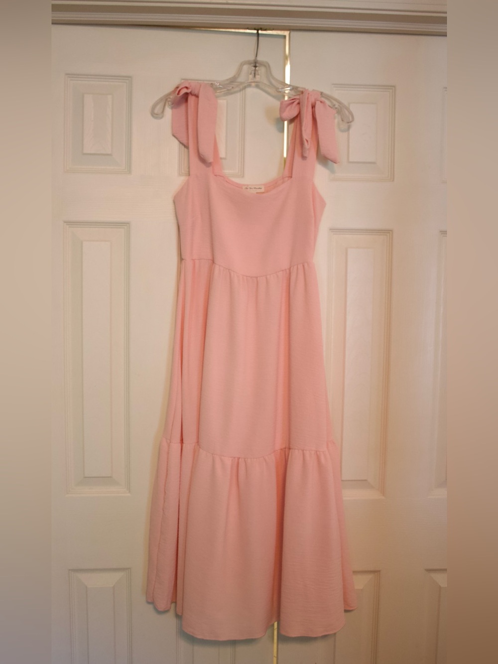 See You Monday Light Pink Bow Strap Maxi Sundress | Medium | Like New